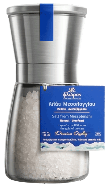 Φλώρος Φυσικό Ανεπεξέργαστο Αλάτι Μεσολογγίου - Μύλος 180γρ